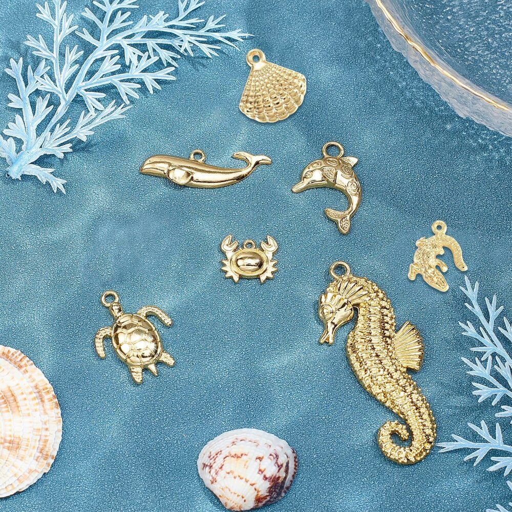 4939 1 Box 16Pcs 8 Styles Real 14K Gold Plated Charms Gold Sea Theme Animal - Picture 4 of 7